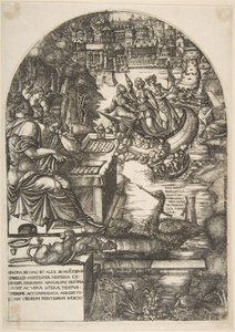 艺术家让·杜维（Jean Duvet）以传播者圣约翰（St. John the Evangelist）的名义坐在办公桌旁。 1546-55。 作者 让·杜维
