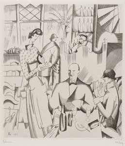 Bifo晚餐（小酒馆晚餐），1923年（在编织纸上雕刻）