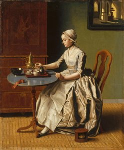 一位浇巧克力朱古力的女士，c。 1745年 作者 让·埃蒂安·利奥塔