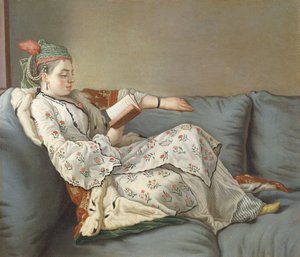 La Sultane Lisant”，一位女士在土耳其法院的土耳其服装阅读中， 作者 让·埃蒂安·利奥塔