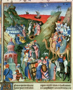 Fr 247 f.49 Tome 1希伯来人在沙漠中，来自&39;Antiquites Judaiques&39;的插图，c.1470 作者 让·富凯