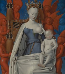 约 1450 年，被 Seraphim 和 Cherubim 环绕的圣母（油画板） 作者 让·富凯