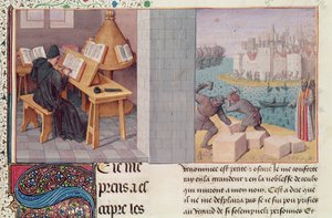 Ms.fr.273 fol.7 Livy（公元前59年 - 公元17年）写作和罗马基金会，来自“罗马人民年鉴”，由Pierre Bersuire翻译，c.1475 作者 让·富凯