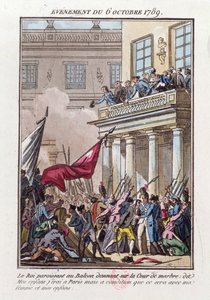 路易十六于1789年10月6日出现在凡尔赛宫的阳台上，告诉巴黎的暴徒他将去巴黎，条件是他的妻子和家人和他一起旅行