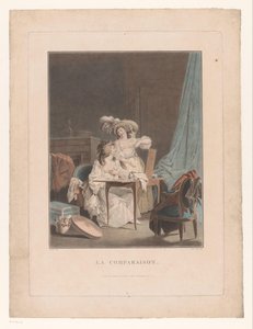 两个女人在镜子前裸露乳房 La compaison（物体上的标题）