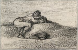 蹲在山岗上的男子，1848-1850年 作者 Jean Francois Millet