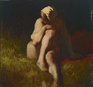 坐在溪边的裸体农家女 作者 让·弗朗索瓦·米勒