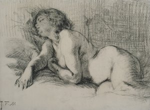 研究斜倚的女性裸体（木炭在纸上）