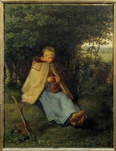 让·弗朗索瓦·米勒 (Jean Francois Millet) (1814-1875) 1858 年的《针织者》 0,39x0,29 m 巴黎，奥赛博物馆 作者 让·弗朗索瓦·米勒