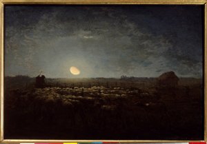 羊园，月光。 让·弗朗索瓦·米勒 (Jean Francois Millet) 的绘画 (1814 - 1875) 作者 让·弗朗索瓦·米勒