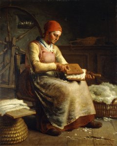 女人梳毛， 作者 让·弗朗索瓦·米勒