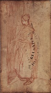 年轻女子从架子上拿亚麻布，c.1850-52 作者 让·弗朗索瓦·米勒
