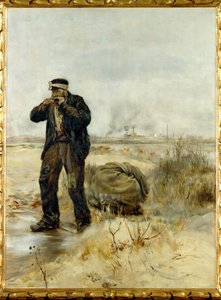 Chiffonnier allumant sa pipe - 捡破烂的人点燃烟斗（木板油彩）