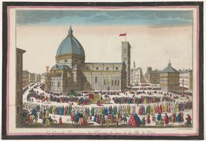 佛罗伦萨大教堂的景观和科珀斯克里斯蒂的游行 La grande procession de Florence, le jour de la fête de Dieu（物体上的标题） 作者 让·弗朗索瓦·道蒙