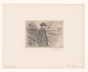 雨中戴帽男子
Sous la pluie 作者 Jean François Raffaëlli（艺术家签名）