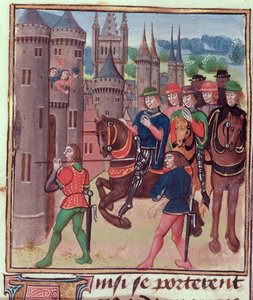 Roy 18 E II f.390 亨利·博林布鲁克（亨利四世）进入伦敦，为爱德华四世处决，来自第四卷（涵盖 1389-1400 年期间），由 Jehan Froissart 创作，c.1460-80
