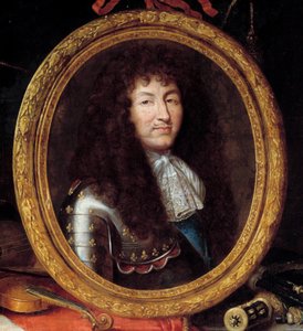 法国国王路易十四的肖像（1638-1715）细节。 Jean Garnier (1632-1705) 17 世纪的绘画。 昏暗 1,74 x 2,23 m 作者 让·加尼尔（Jean Garnier）