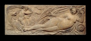 仙女和小精灵骑着海马； Nymph 和 Triton 被两个小精灵包围。 低缓解。 Jean Goujon (1510-1567) 的石雕