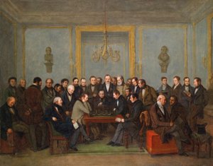 1843年皮埃尔-圣安德和霍华德-斯汤顿的史诗级国际象棋比赛）让-亨利-马莱（1771-1847）的画作 1843年-布面油画 Dim 71x91.5 cm 私人收藏 作者 让·亨利·马莱特
