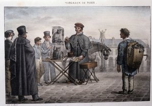 前巴黎街头艺人：鼠死商人（camelot）。 Jean Henry Marlet（1771-1847）在“Les Tableaux de Paris”中的版画系列，共 72 幅，19 世纪后期。