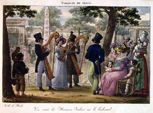 意大利音乐家在巴黎大道上表演，来自&39;Tableaux de Paris&39;，1820年
