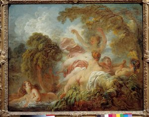 沐浴者 一群裸体年轻女性沐浴。 让·奥诺雷·弗拉戈纳尔（Jean Honore Fragonard，1732-1806 年）18 世纪的画作。 0,64x0,8 m 作者 让·奥诺雷·弗拉戈纳尔
