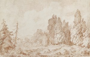 景观用桥，c.1760（红白垩在白纸上） 作者 让·奥诺雷·弗拉戈纳尔