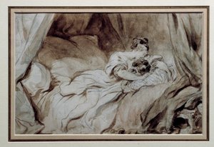The happy moment A couple stroking each other in a bed. Drawing in the Bistre Wash by Jean Honore Fragonard (1732-1806) 18th century Private Collection 作者 让·奥诺雷·弗拉戈纳尔