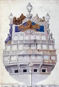 船尾的装饰 Le Soleil Royal””水彩画 – Jean I Berain (1640-1711) Sun。 0,6x0,4 m 巴黎，卢浮宫