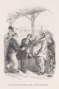 所有选民，无论大小，都聚集在一起，互相谦恭地哄骗......从1843年的《小惨案》开始。 作者 让·伊格纳斯·伊西多尔·杰拉德