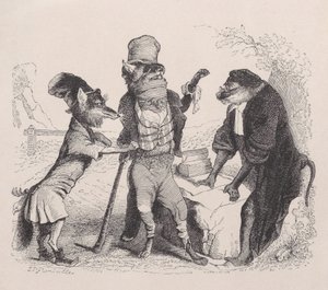 狼向狐狸求情，在猴子面前，约1838年。 作者 让·伊格纳斯·伊西多尔·杰拉德