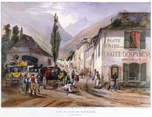 到达Barreges的Luz的一辆驿马车到达和修理，1840年
