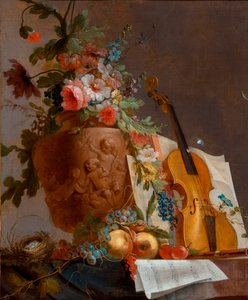 "Nature morte aux fleurs et au violon"（有花和小提琴的静物） Peinture de Jean-Jacques Bachelier (1724-1806) vers 1750 - Oil on canvas - 88,9x73,5 - 南澳大利亚艺术馆 作者 让·雅克·巴切里尔