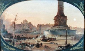 巴士底广场和Faubourg Saint-Antoine的街垒景观，1848年6月25日