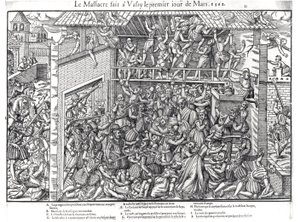 1562年3月1日，在Wassy-sur-Blaise的Duc de Guise部队对新教徒人口进行大屠杀，由雅克·托尔托雷尔（1568-92）镌刻 作者 让·雅克·佩里辛