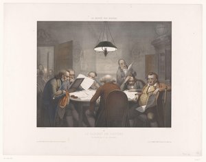 阅览柜，男子在圆桌旁阅读
Le cabinet de lecture / The Reading Club / Das Lesecabinet（物品上的标题）
笑声博物馆（系列名称）
Le musée des rieurs（物品上的系列名称） 作者 弗朗索瓦·路易斯·卡蒂尔
