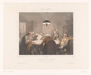 七个人在桌边读书
Le cabinet de lecture / The reading club / Das lesecabinet（物品上的标题）
不寻常活动的表现（系列名称）
综合博物馆（物品上的系列名称） 作者 弗朗索瓦·路易斯·卡蒂尔