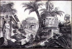 建筑幻想》，约1760年（纸上炭笔和铅笔）。