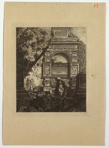 正面插图，瓦西发明，来自 "收集各种主题的花瓶、坟墓、废墟和喷泉，对艺术家有用..."。
