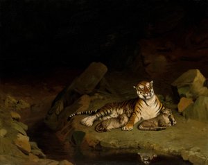 老虎和幼崽，约。 1884年。 作者 让·莱昂·杰罗姆