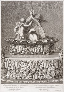 喷泉与两个丘比特玩狮鹫，由Benoit Massou，在凡尔赛，1676年