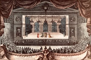 让·巴蒂斯特·波克兰 (Jean Baptiste Poquelin dit Moliere) 在凡尔赛 (Versailles) 创作的“Lesick imaginaire”（想象中的无效）（彩色版画）