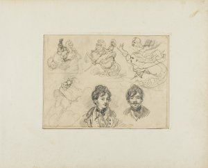 一张素描：骑士、美人鱼和两幅青年肖像画