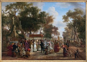 La procession du Corpus Christi dans un village - 一个村庄的基督圣体游行，由Jean Louis Demarne（De Marne或Demarnette）（约1752-1829）创作。木材上的油彩。尺寸：48x67厘米。私人收藏