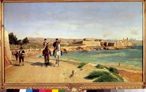 安提比斯，骑马。 艺术家和他的儿子查尔斯（1848-1917），画家。 Ernest Meissonier (1815-1891) 的绘画 作者 让·路易斯·欧内斯特·迈森尼尔