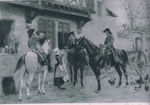 停留在一家旅馆，插图来自着名生活的卡塞尔斯浪漫，c.1940 作者 让·路易斯·欧内斯特·迈森尼尔