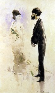 被恐惧吓呆了的情人（水彩画） 作者 让·路易·佛兰