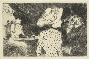 Cafe Scene描述性，1880-1886年。 作者 让·路易·佛兰