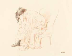 坐着的女人，她的头靠在她的右手上 作者 让·路易·佛兰