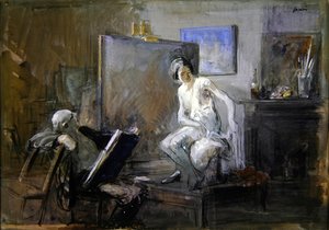 画家与他的模特（粉笔和水粉）。 作者 让·路易·佛兰